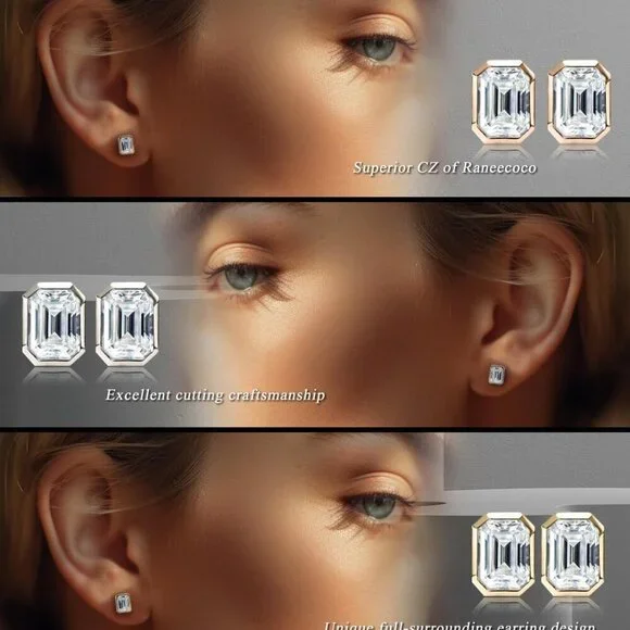 Emerald Cut Cubic Zirconia Stud Earrings Sterling Silver 4ct D FL - Picture 4 of 8